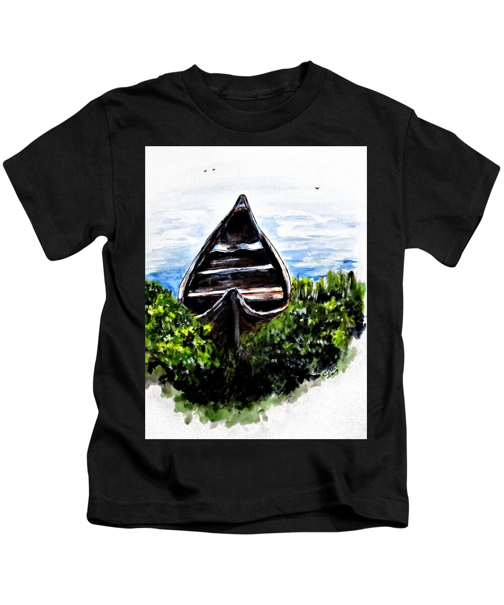 Boats Kids T-Shirt featuring the painting Hidden River Boat by Clyde J Kell