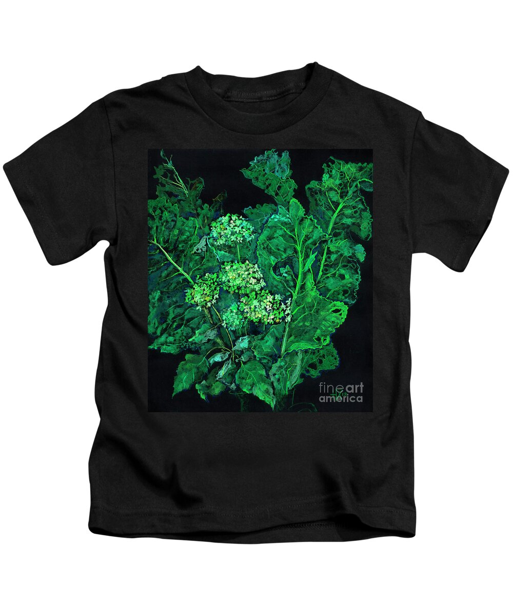 Summer Greenery Kids T-Shirt featuring the pastel Hydrangea and Horseradish by Julia Khoroshikh