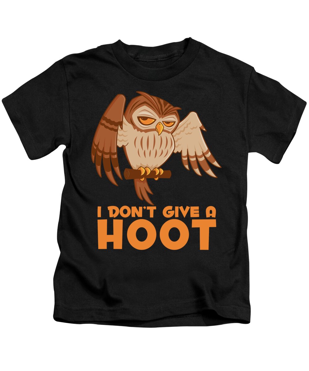 Bird Kids T-Shirt featuring the digital art I Don't Give A Hoot Owl by John Schwegel