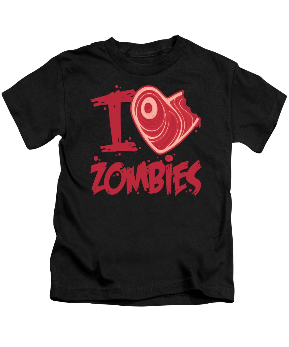 Zombie Kids T-Shirt featuring the digital art I Love Zombies with Meat Heart by John Schwegel