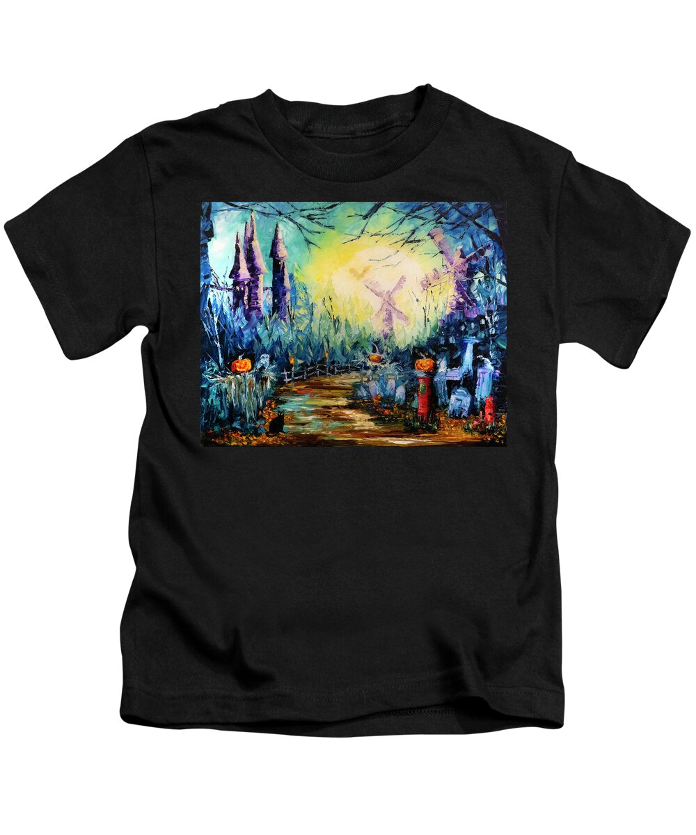 Halloween Kids T-Shirt featuring the painting In The Pale Moonlight, vol.1 by Nelson Ruger
