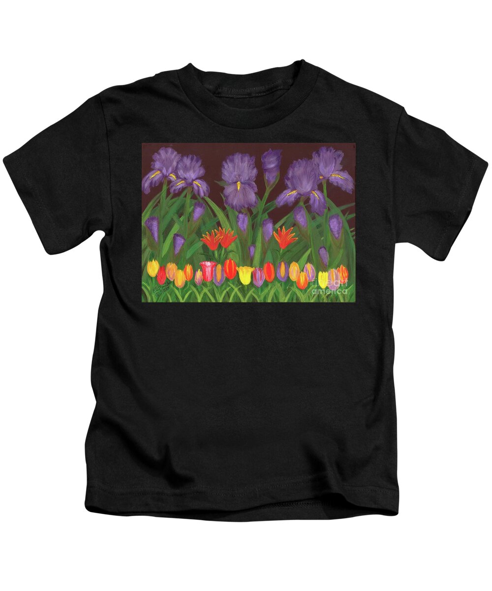 Irises And Tulips Kids T-Shirt featuring the painting Irises and Tulips by Elizabeth Mauldin