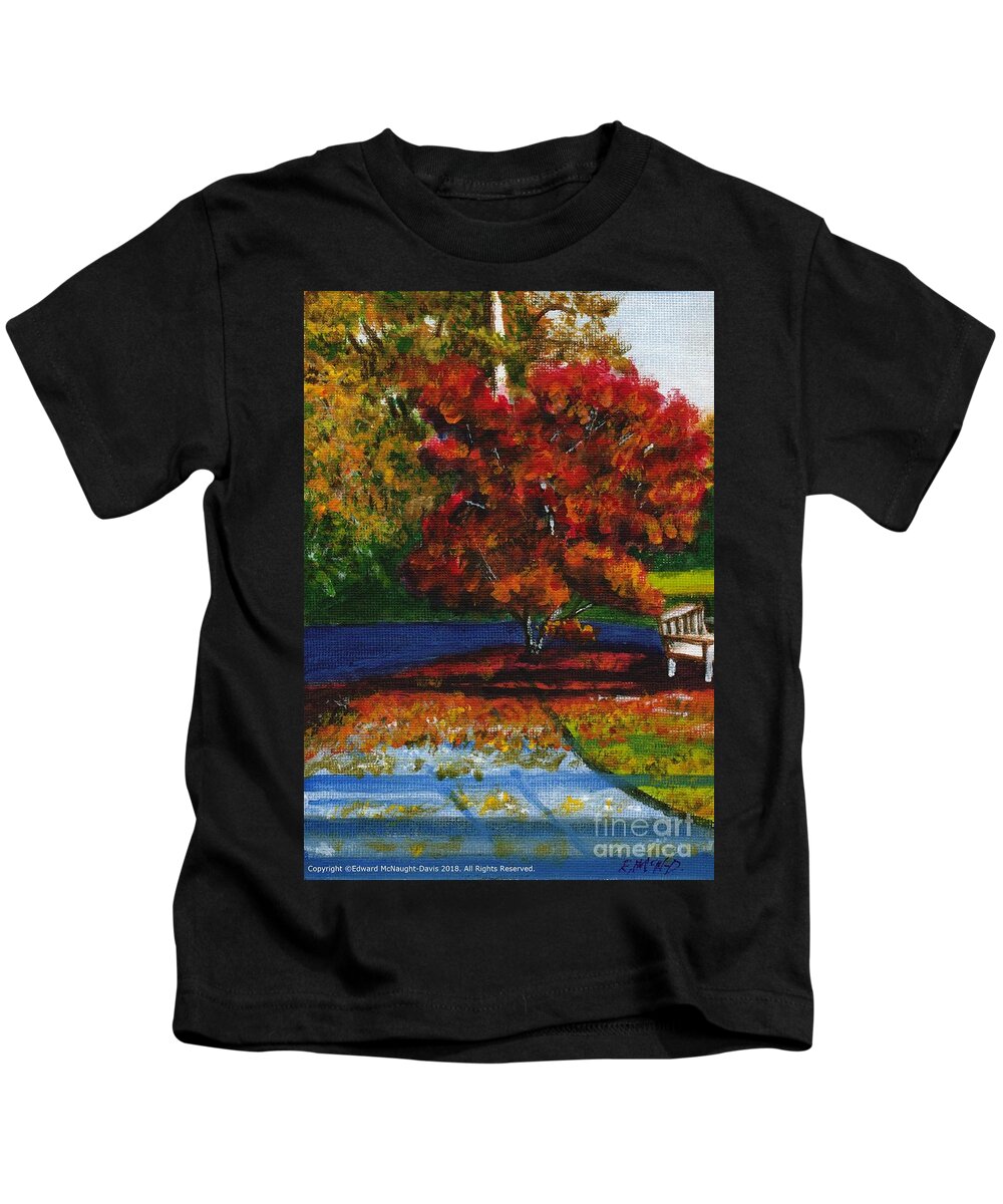 Japanese Red Maple Tree Kids T-Shirt featuring the painting Japanese Red Maple Tree Talsarn Lampeter Ceredigion Wales by Edward McNaught-Davis