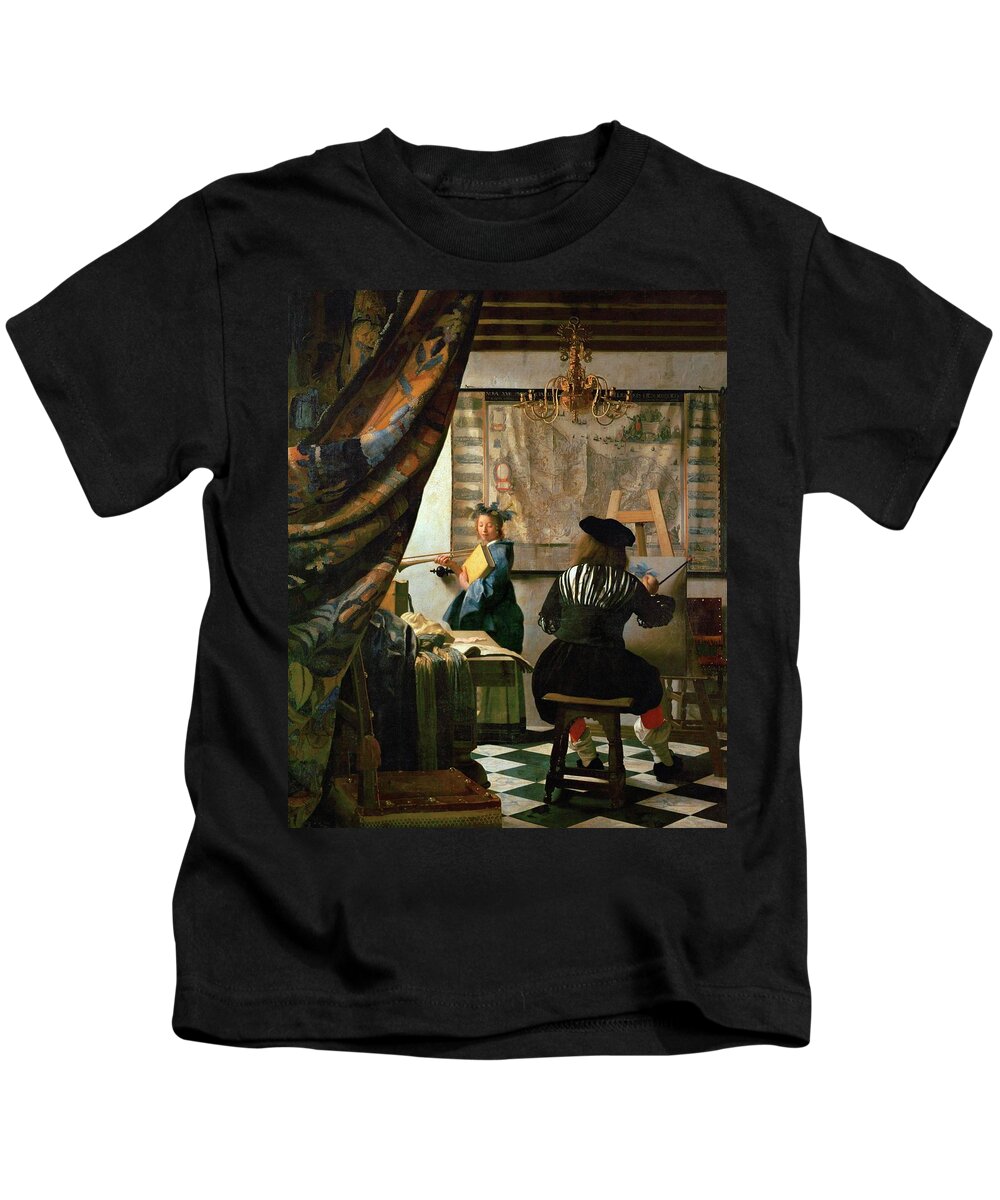 Johannes Vermeer Kids T-Shirt featuring the painting JOHANNES VERMEER The Art of Painting. Date/Period 1666 - 1668. Painting. by Johannes Vermeer