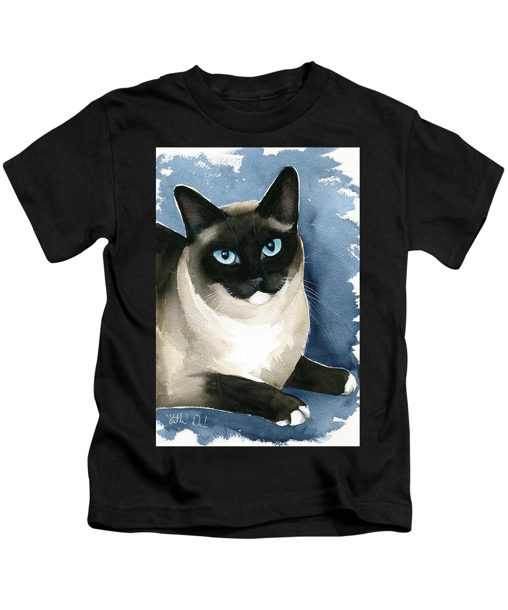 Siamese Kids T-Shirt featuring the painting Kiki Snowshoe Siamese Cat by Dora Hathazi Mendes