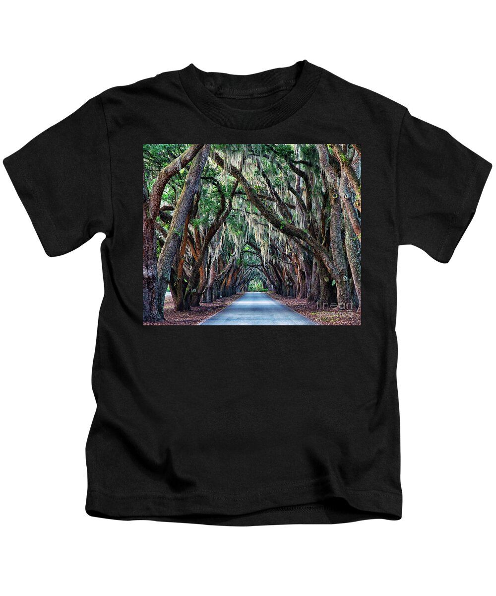 South Carolina Kids T-Shirt featuring the photograph Live Oaks Spanish Moss Hilton Head Island South Carolina by Wayne Moran