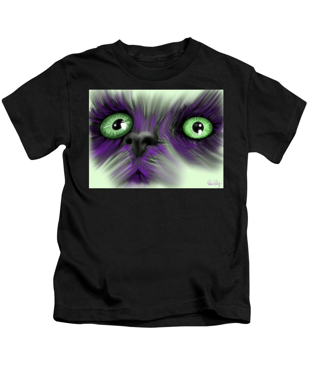 Magical Kids T-Shirt featuring the painting Magic green-eyed cat by Patricia Piotrak