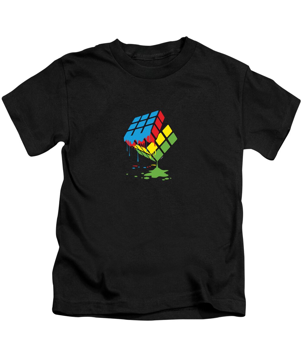 Puzzle Kids T-Shirt featuring the digital art Melting Rubix Cube Abstract Rubix Cube Lovers by Thomas Larch