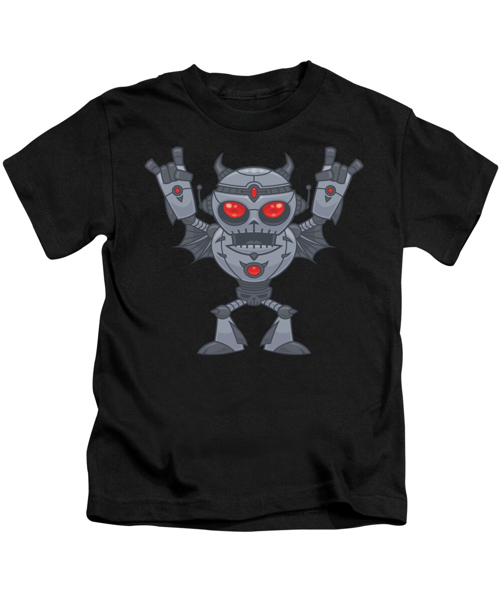 Robot Kids T-Shirt featuring the digital art Metalhead - Heavy Metal Robot Devil by John Schwegel