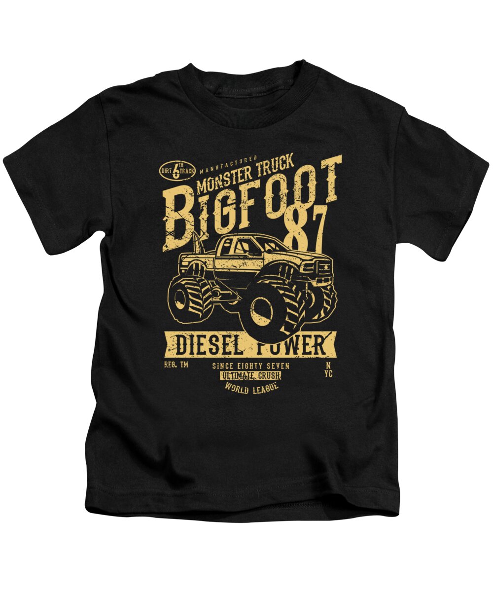 Bigfoot Kids T-Shirt featuring the digital art Monster truck by Long Shot