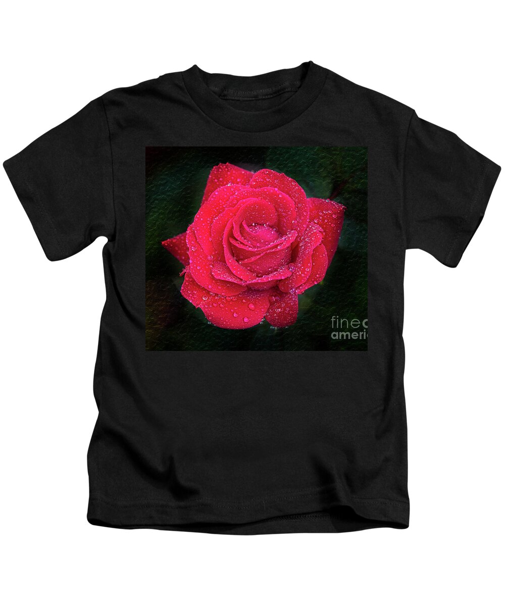 Rose Kids T-Shirt featuring the photograph Morning mist on red rose by Bernd Laeschke