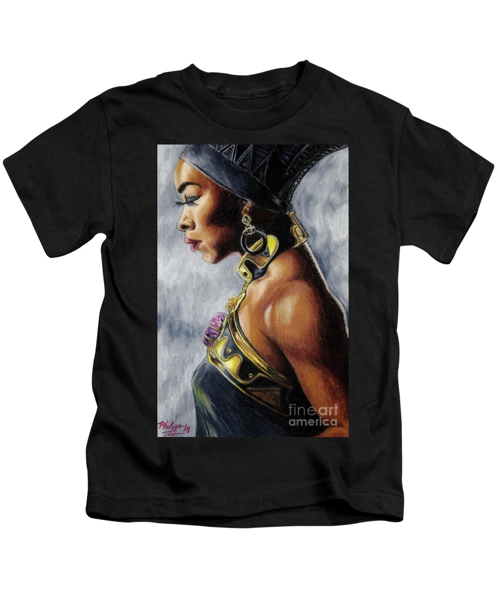 Black Panther Kids T-Shirt featuring the drawing Mother of the Panther by Philippe Thomas