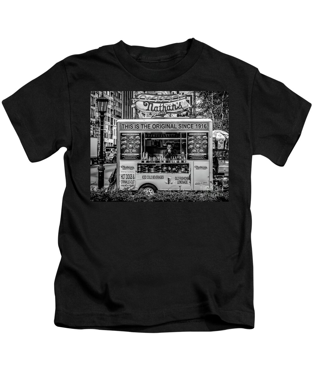 People Kids T-Shirt featuring the photograph Waiting for Customers B and W by Thomas Marchessault