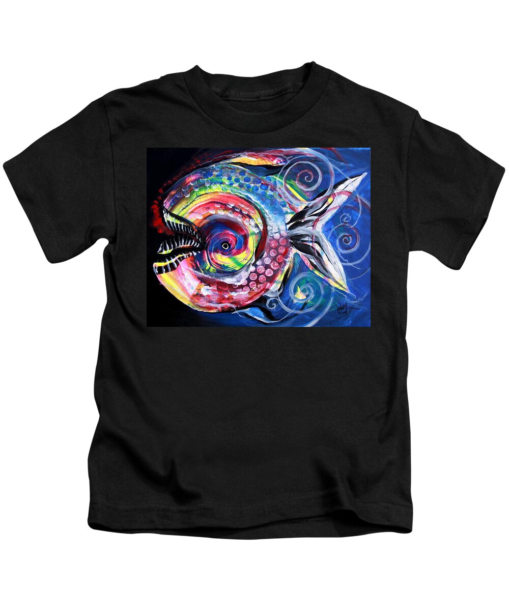 Fish Kids T-Shirt featuring the painting Neon Piranha by J Vincent Scarpace