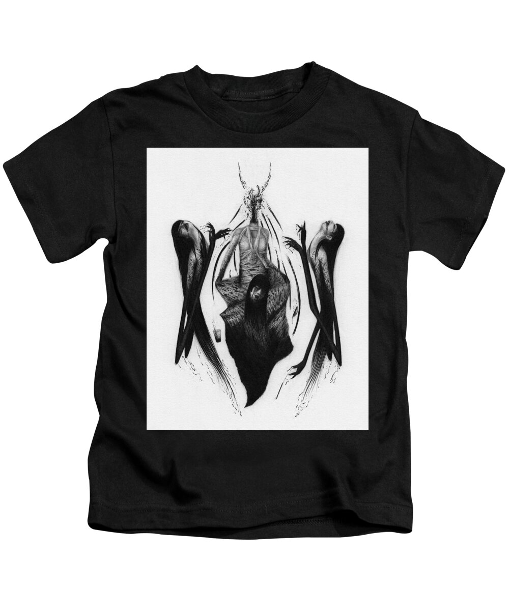 Horror Kids T-Shirt featuring the drawing New Darkness - Artwork by Ryan Nieves