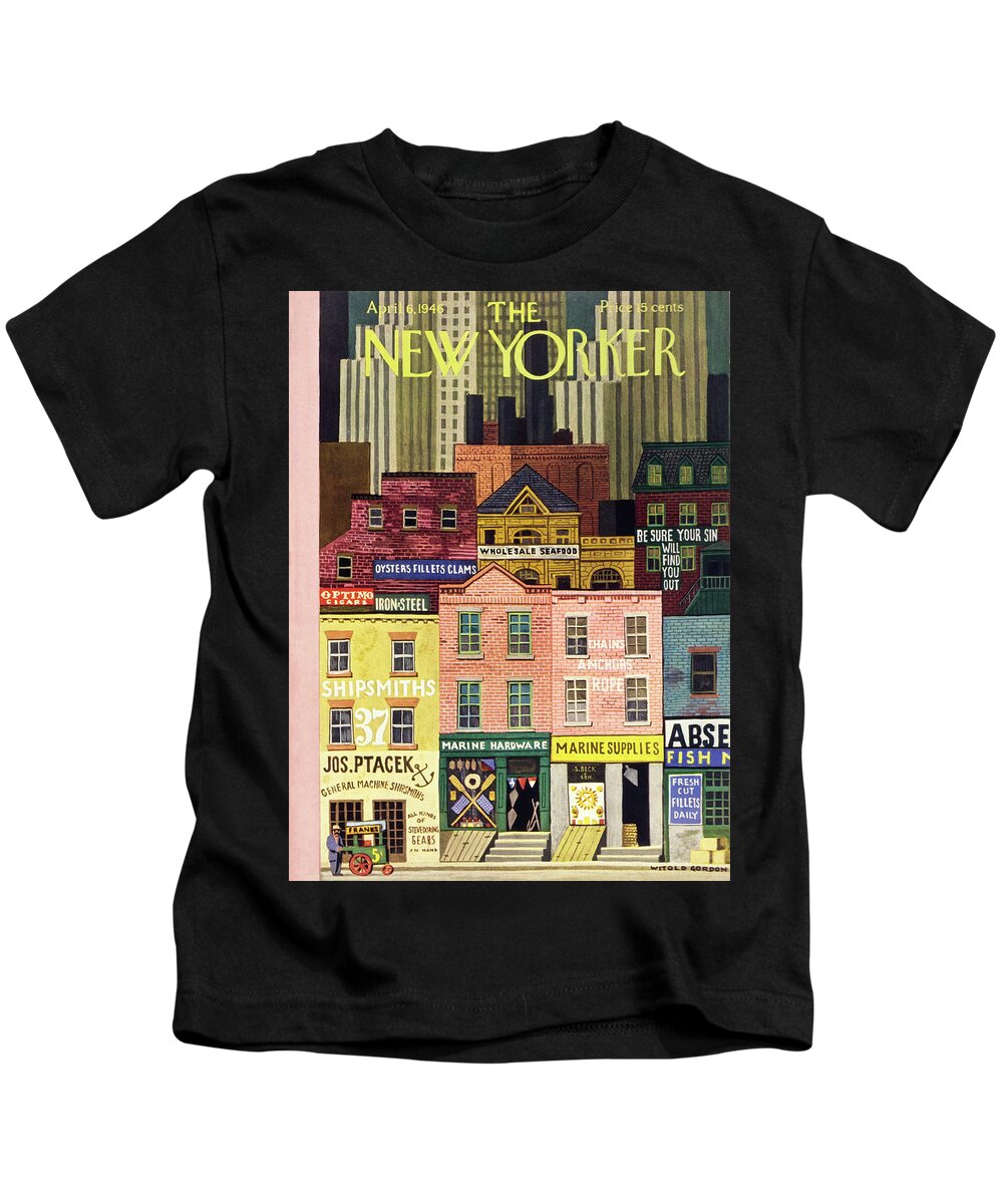 Illustration Kids T-Shirt featuring the painting New Yorker April 6 1946 by Witold Gordon