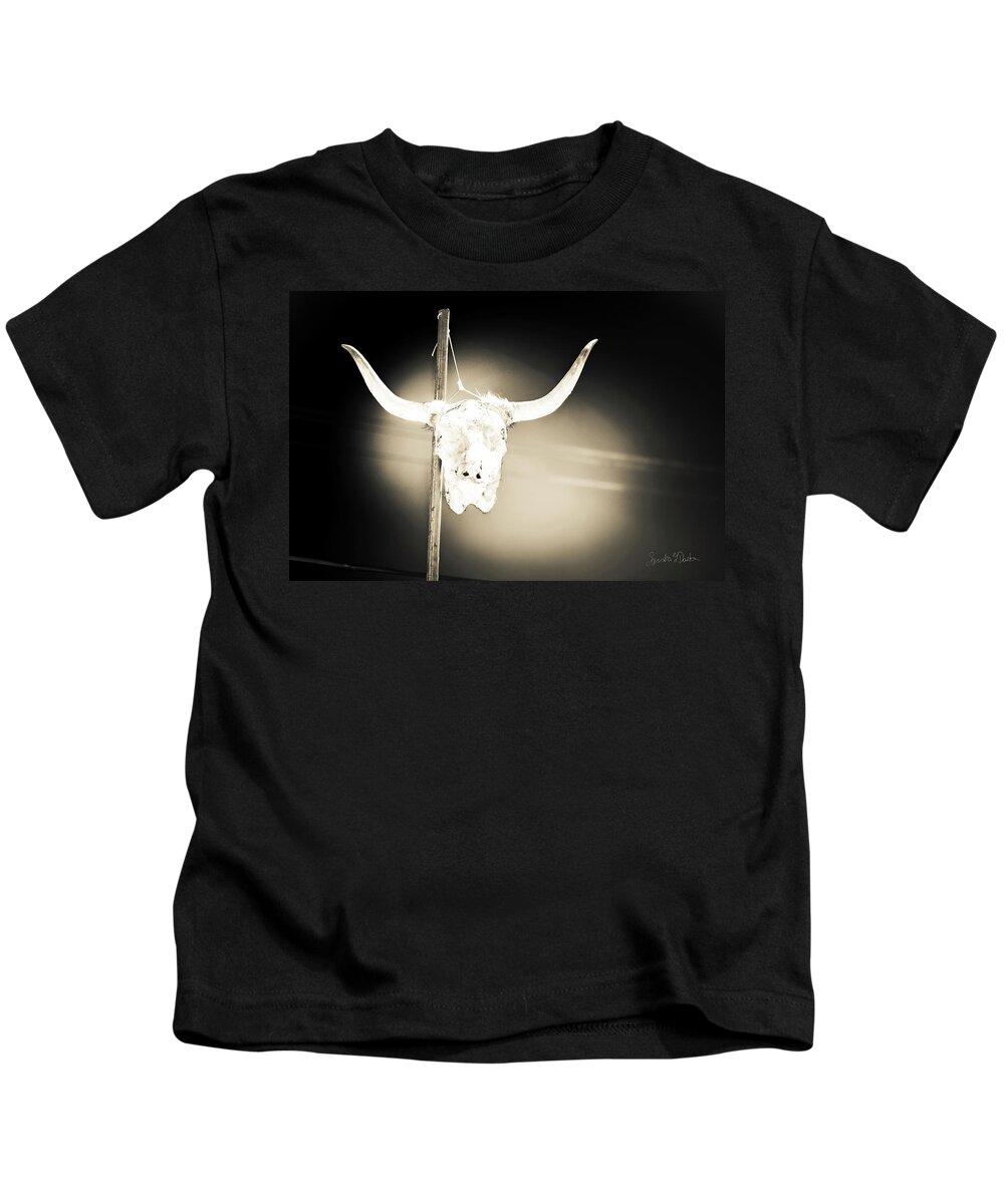 Cow Skull Photo Kids T-Shirt featuring the photograph No Parking by Sandra Dalton