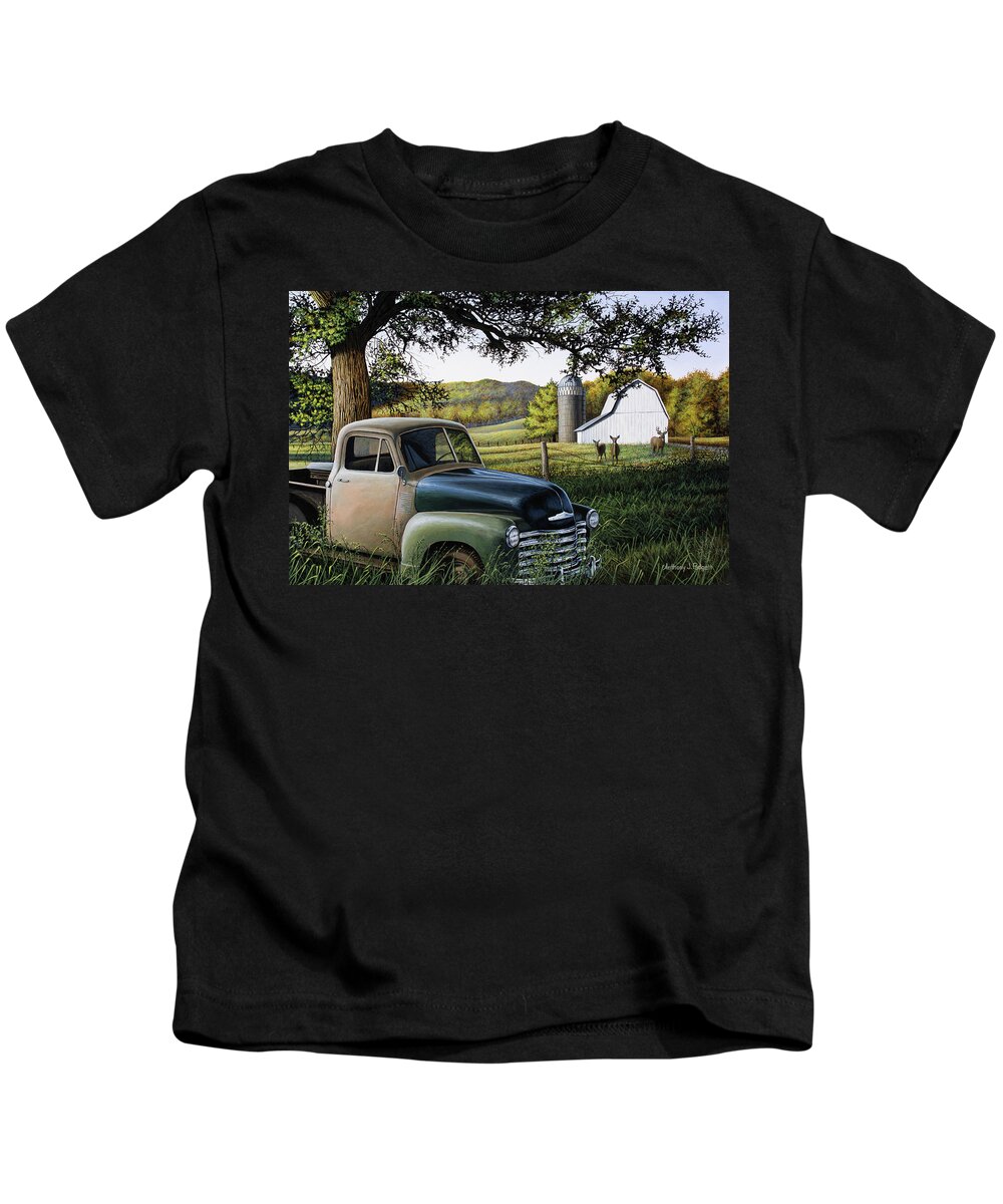 Old Truck Kids T-Shirt featuring the painting Old Farm Truck by Anthony J Padgett