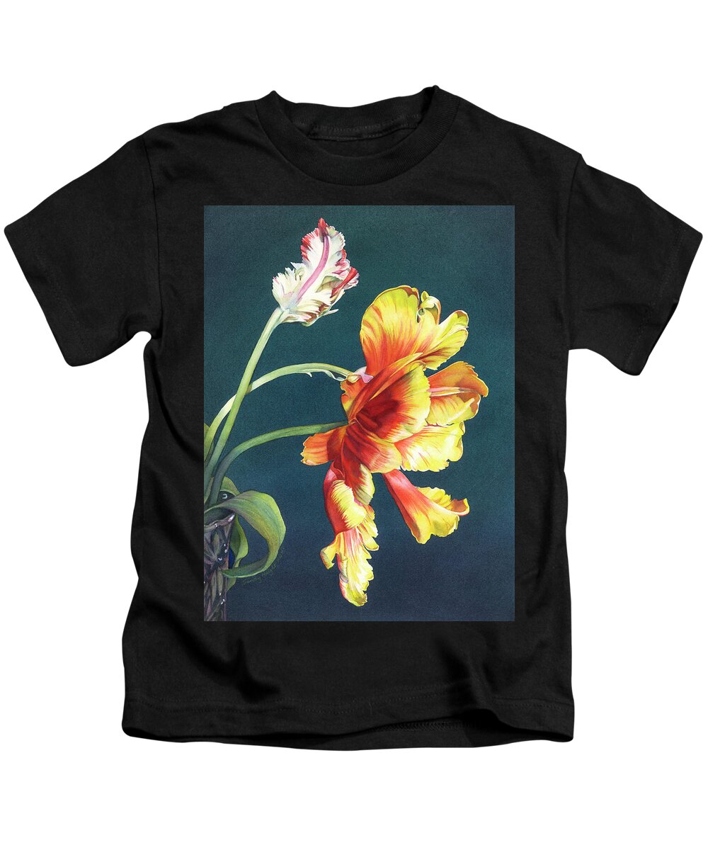 Parrot Tulip Kids T-Shirt featuring the painting Opening Night by Sandy Haight