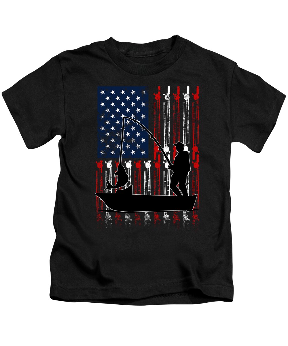 Patriotic Man Fishing American Flag Bass Vintage Kids T-Shirt by