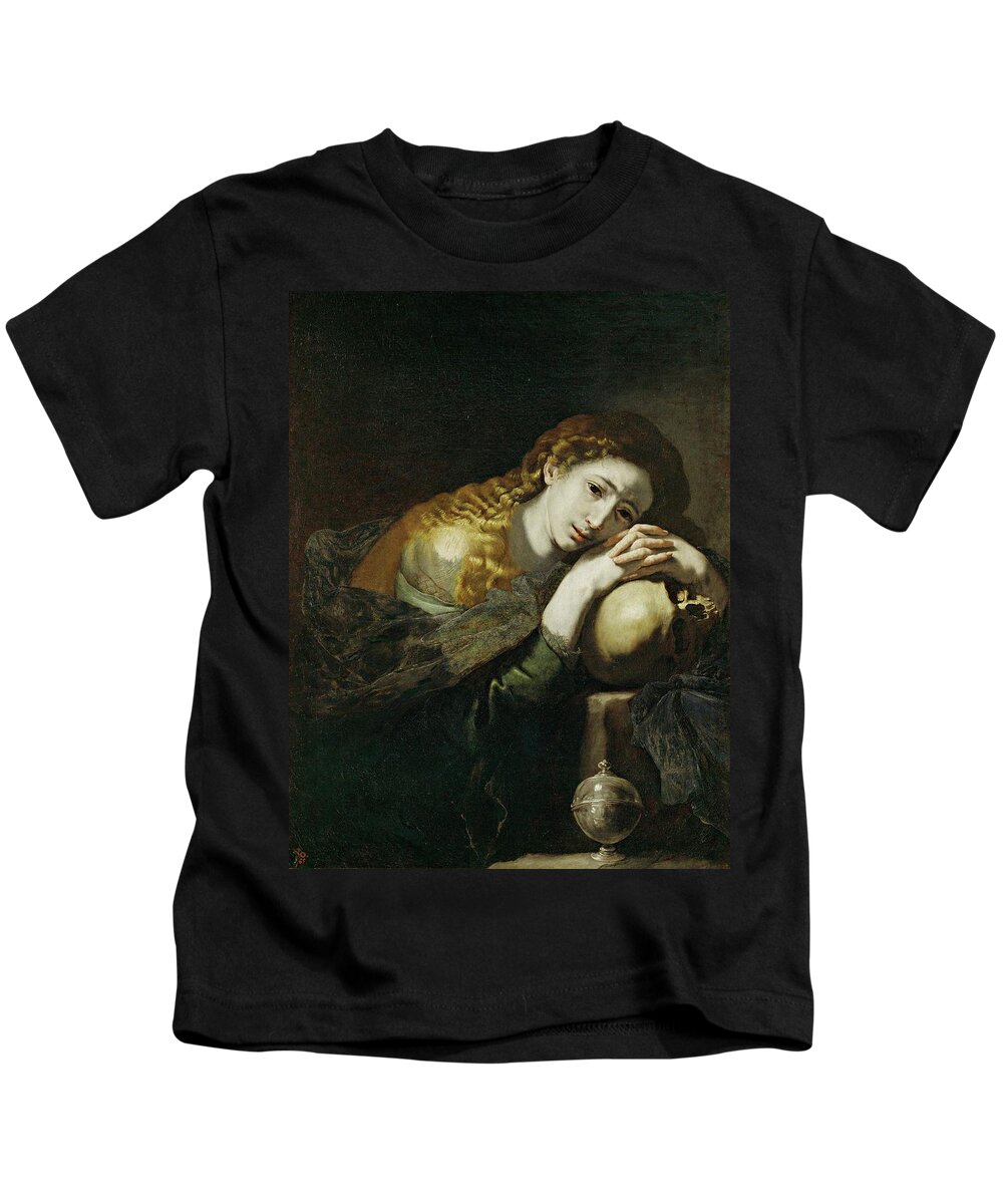 Jose De Ribera Kids T-Shirt featuring the painting 'Penitent Mary Magdalene', ca. 1637, Spanish School, Oil on canvas, 97 cm x 66 ... by Jusepe de Ribera -1591-1652-