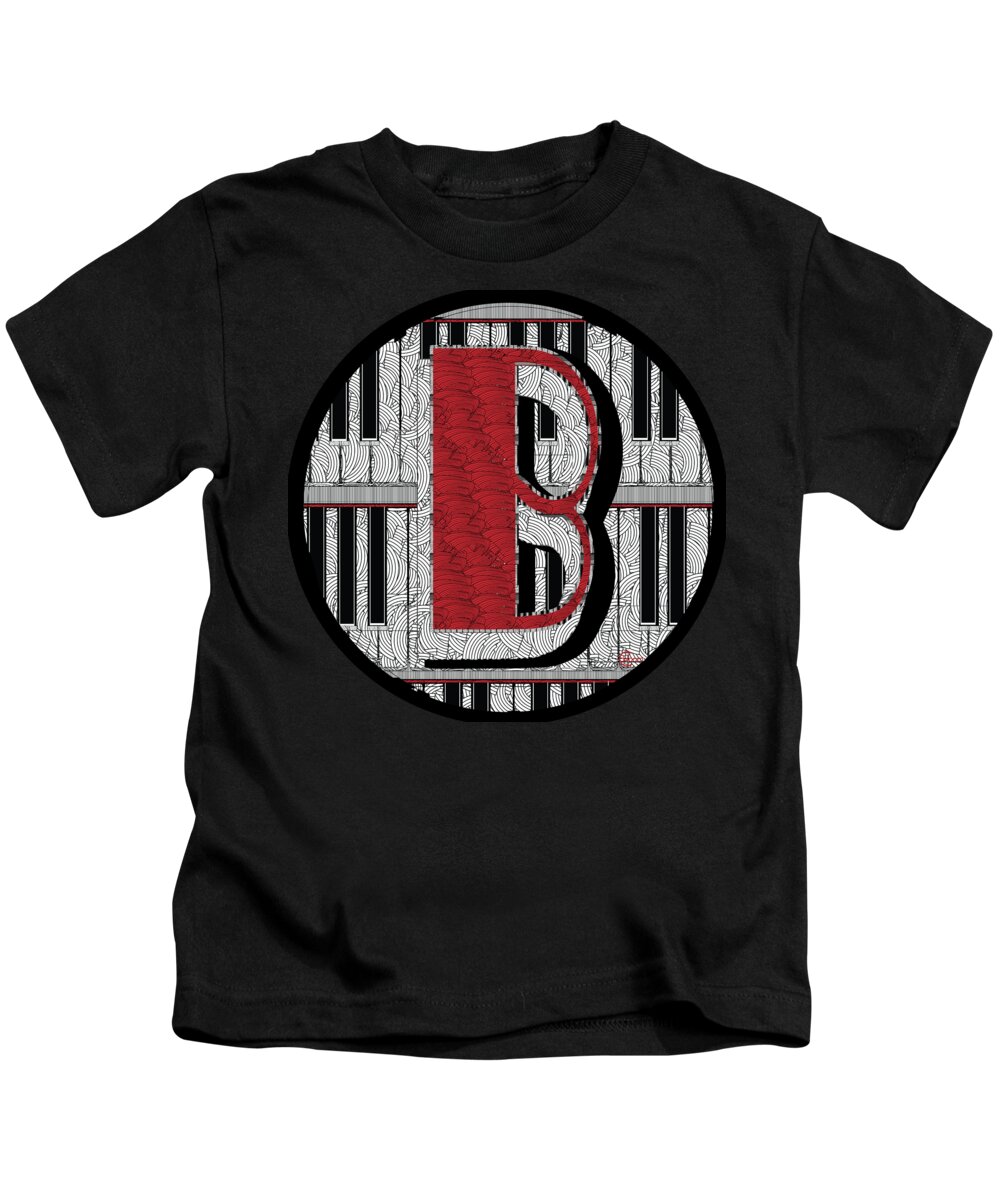 Piano Kids T-Shirt featuring the digital art Piano Deco Monogram B by Cecely Bloom