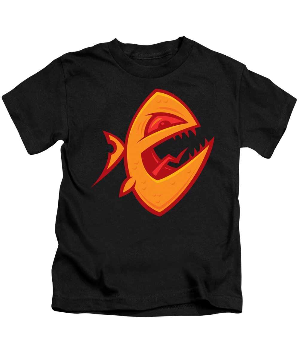 Fish Kids T-Shirt featuring the digital art Piranha by John Schwegel