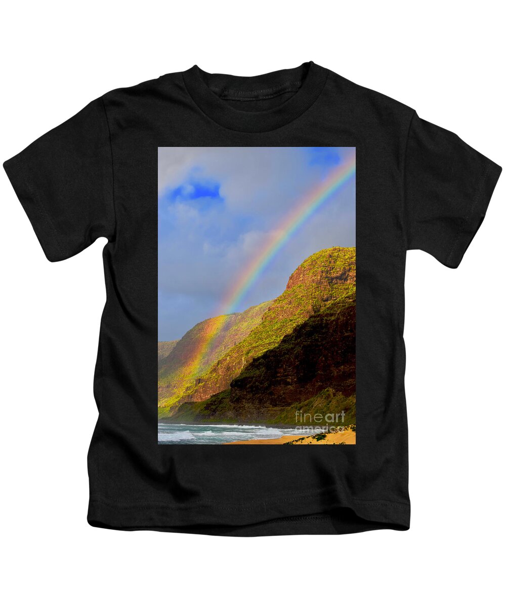 Rainbow Kids T-Shirt featuring the photograph Polihale Rainbow's End by Debra Banks