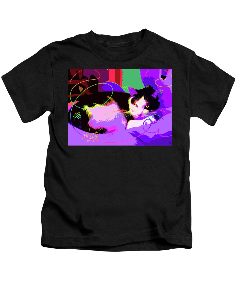 Stitch Kids T-Shirt featuring the painting POP CAT Stitch by DC Langer
