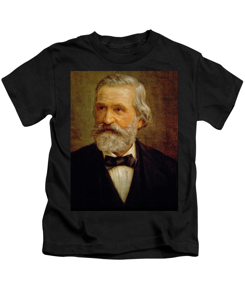 Giuseppe Verdi Kids T-Shirt featuring the painting Portrait of Giuseppe Verdi, Oil on canvas. by Album