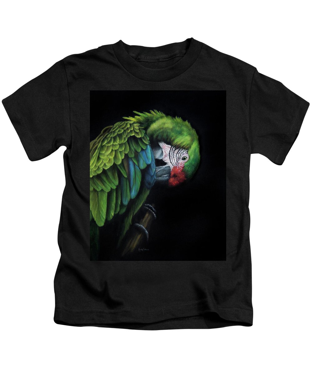 Macaw Kids T-Shirt featuring the painting Preen by Kirsty Rebecca