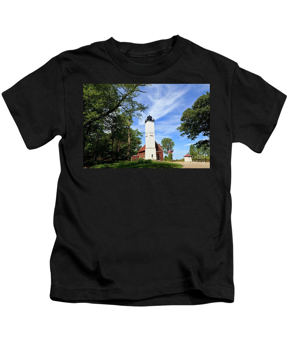 Presque Isle Light Kids T-Shirt featuring the photograph Presque Isle Light in the State Park by Jill Lang