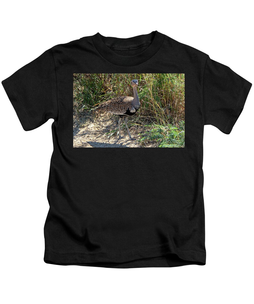 Red-crested Bustard Kids T-Shirt featuring the photograph Red-Crested Bustard of Kruger by Douglas Wielfaert