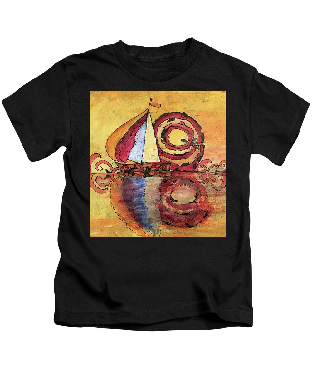 Sailboat Kids T-Shirt featuring the painting Red Sun at Night II by Kay Fuller
