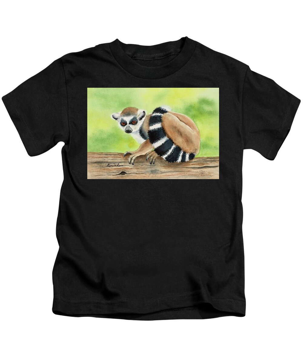 Lemur Kids T-Shirt featuring the painting Ringtail Lemur by Lyn DeLano