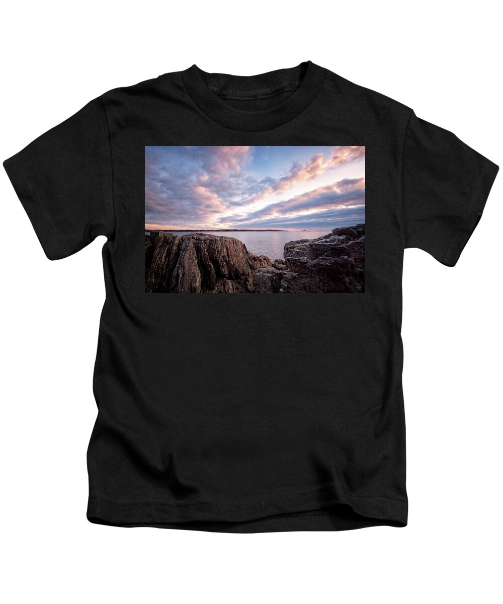 New Hampshire Kids T-Shirt featuring the photograph Rocky Coast At Daybreak . by Jeff Sinon