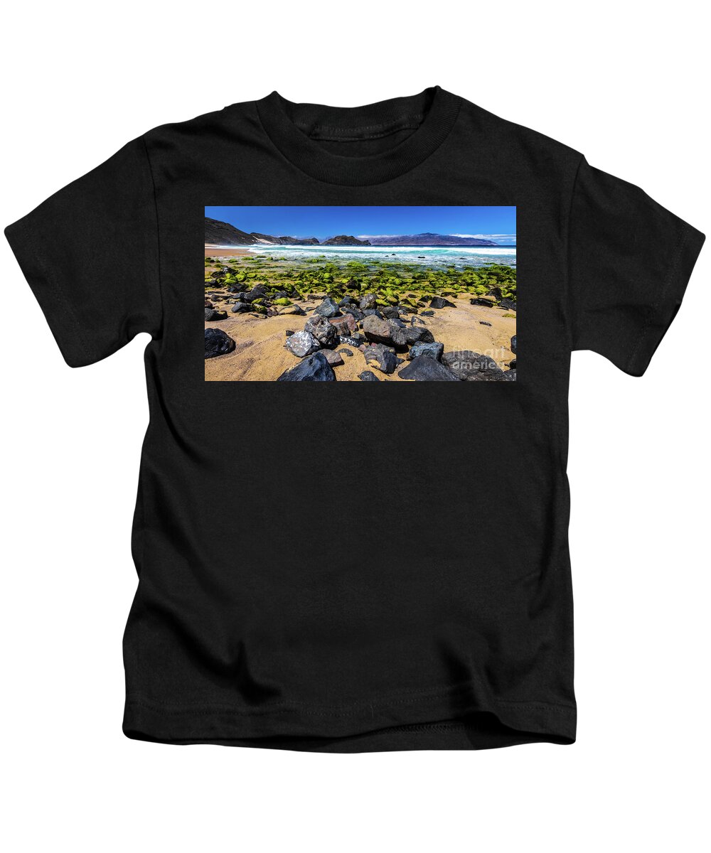 Beach Kids T-Shirt featuring the photograph Salamansa beach, Sao Vincente, Cape Verde by Lyl Dil Creations