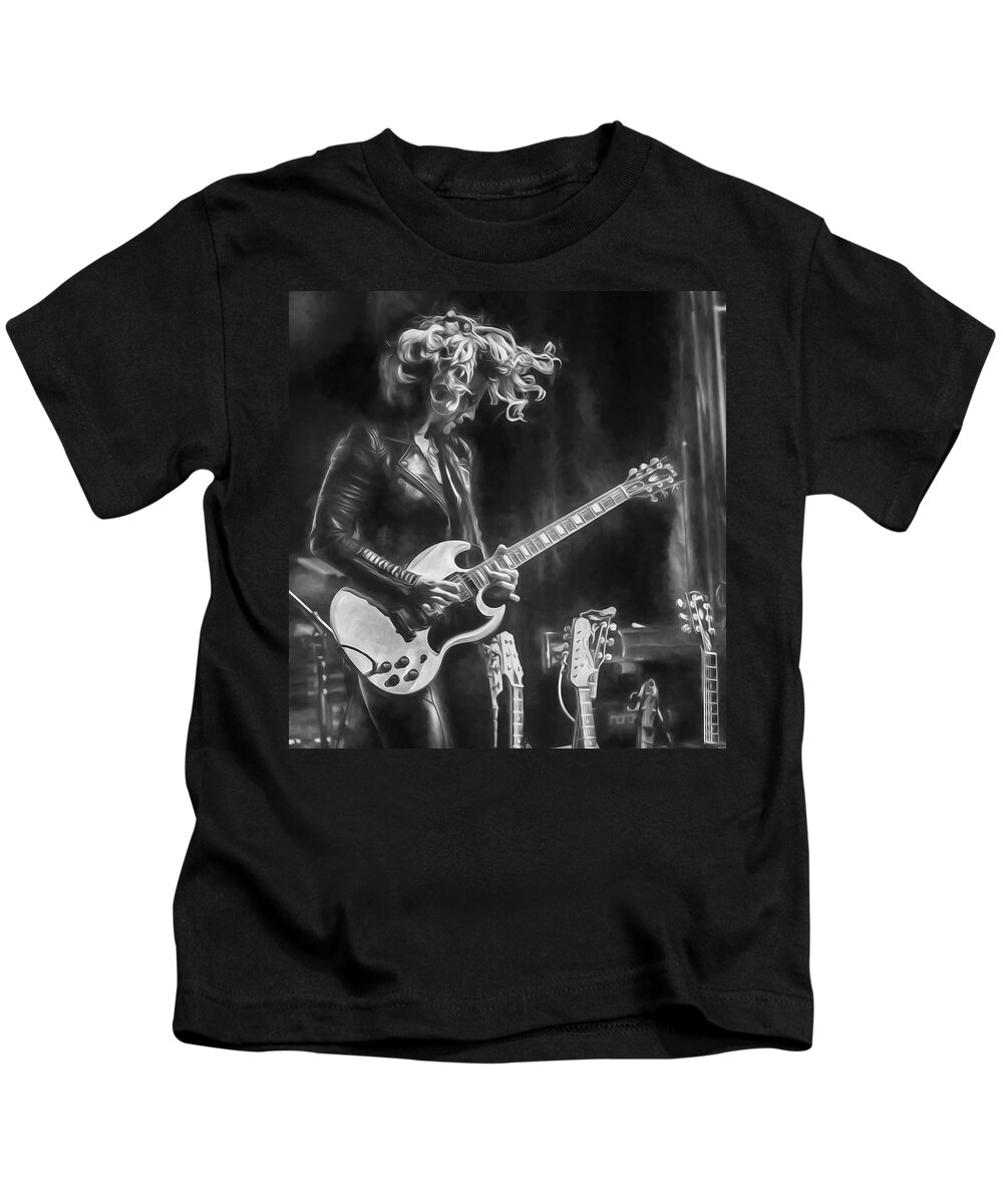 Samantha Fish Kids T-Shirt featuring the photograph Samantha Fish in black and white as art by Alan Goldberg