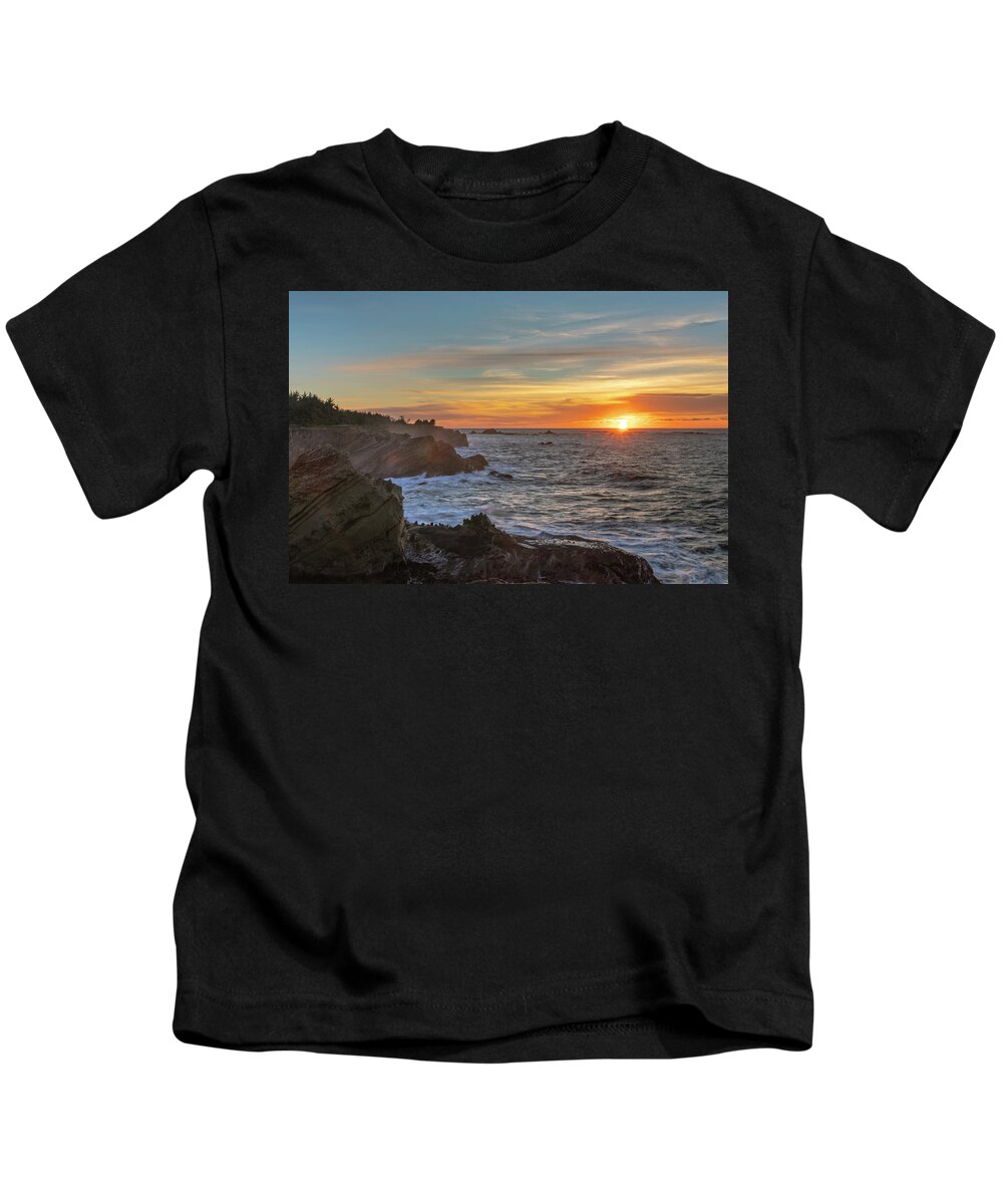 Shore Acres State Park Kids T-Shirt featuring the photograph Shore Acres Sunset by Catherine Avilez