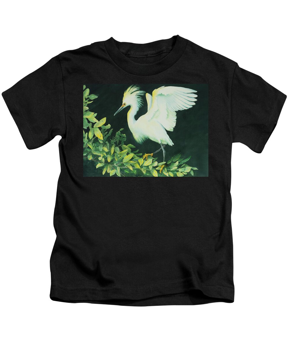 2018 Kids T-Shirt featuring the painting Snowy Egret by George Harth