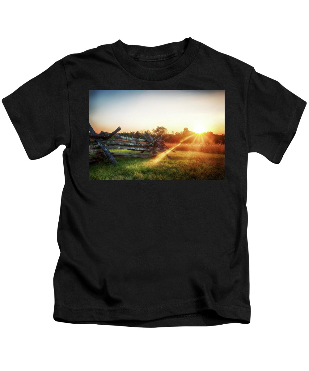 Split Kids T-Shirt featuring the photograph Split-Rail Sunset by Travis Rogers