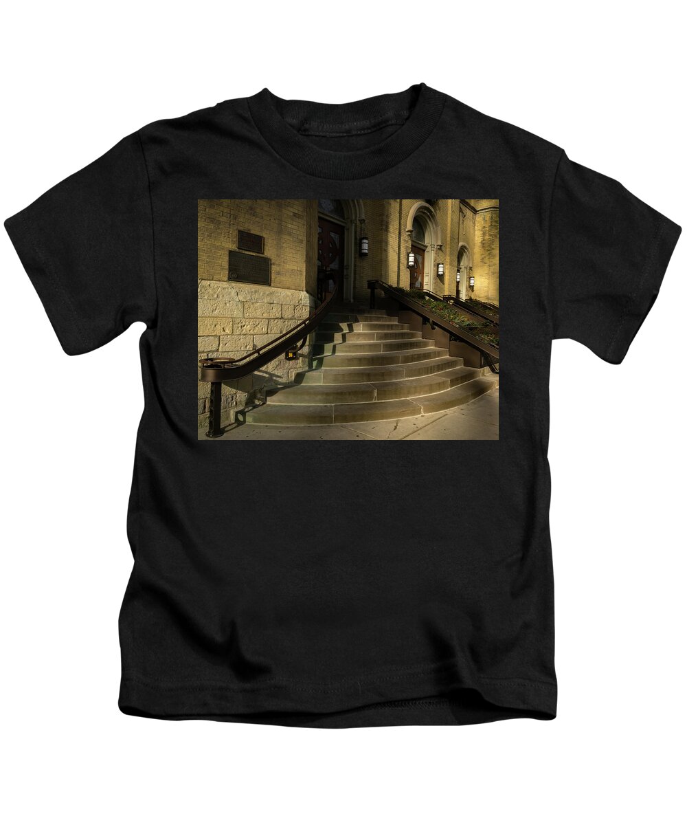Church St Peter's Chicago Catholic Kids T-Shirt featuring the photograph St Pete's Catholic Church by Laura Hedien