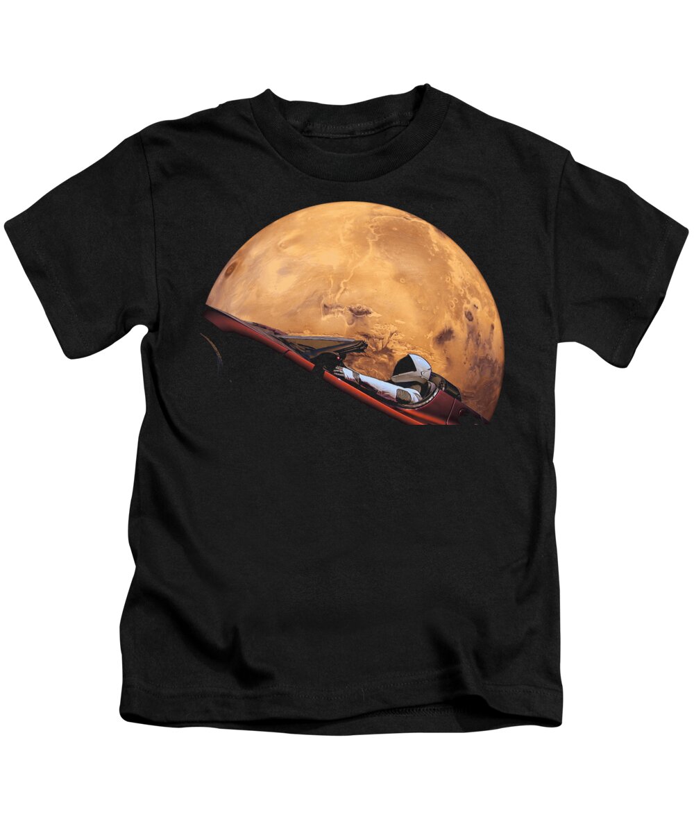 Dont Panic Kids T-Shirt featuring the digital art Starman In Orbit Around Mars by Megan Miller