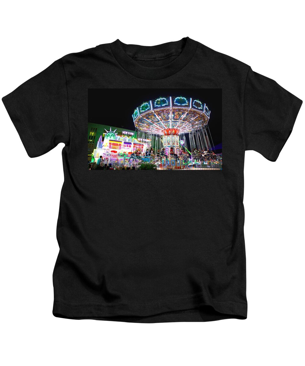Texas Kids T-Shirt featuring the photograph State Fair Of Texas Amusement Ride by John Babis