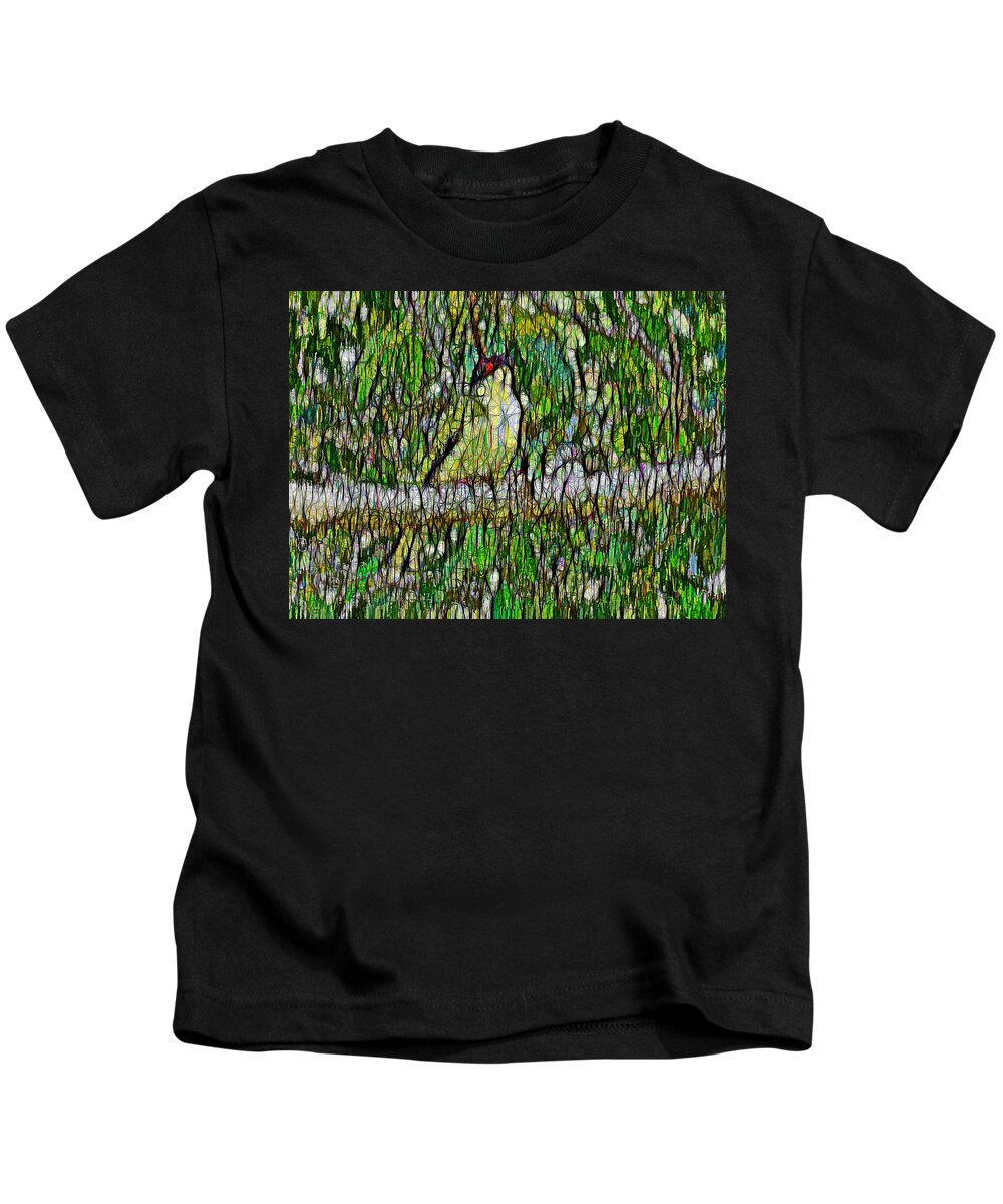 Portrait Kids T-Shirt featuring the mixed media Step Back Abstract Australasian Figbird On a Branch by Joan Stratton