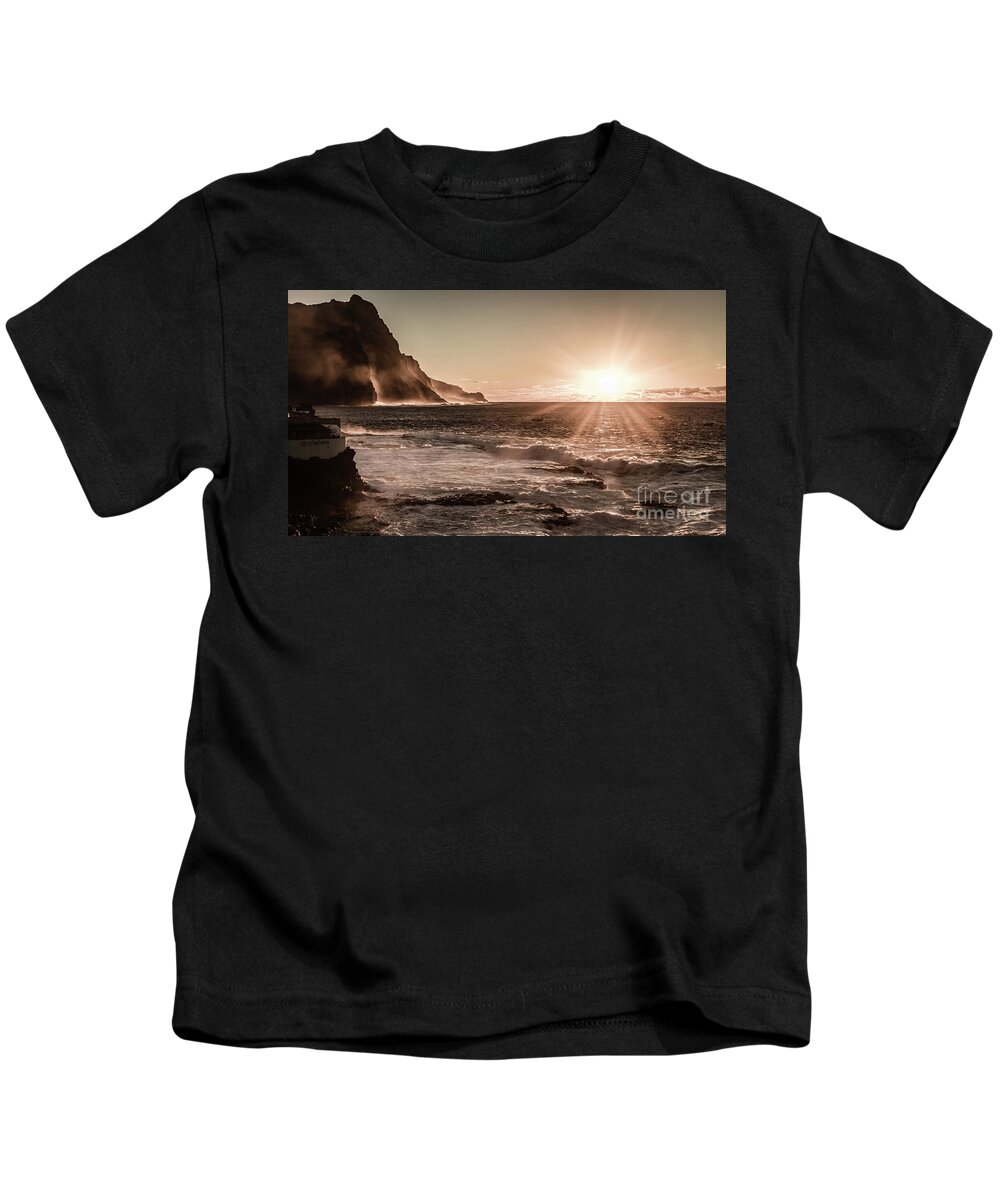 Sunset Kids T-Shirt featuring the photograph Sunset on Santo Antao, Cape Verde by Lyl Dil Creations