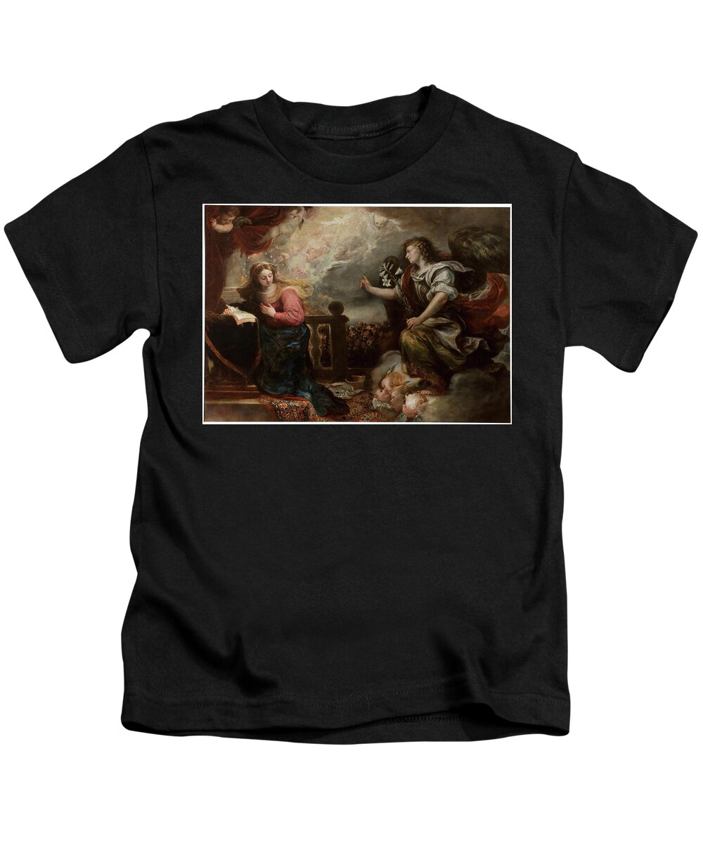 Francisco Rizi Kids T-Shirt featuring the painting 'The Annunciation'. Ca. 1663. Oil on canvas. by Francisco Rizi