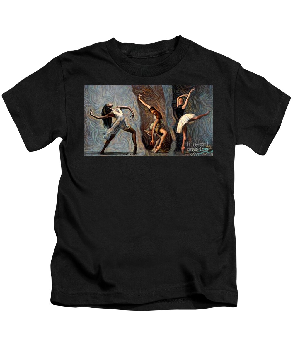 Dance Art Kids T-Shirt featuring the mixed media The Art of Dance by Carl Gouveia
