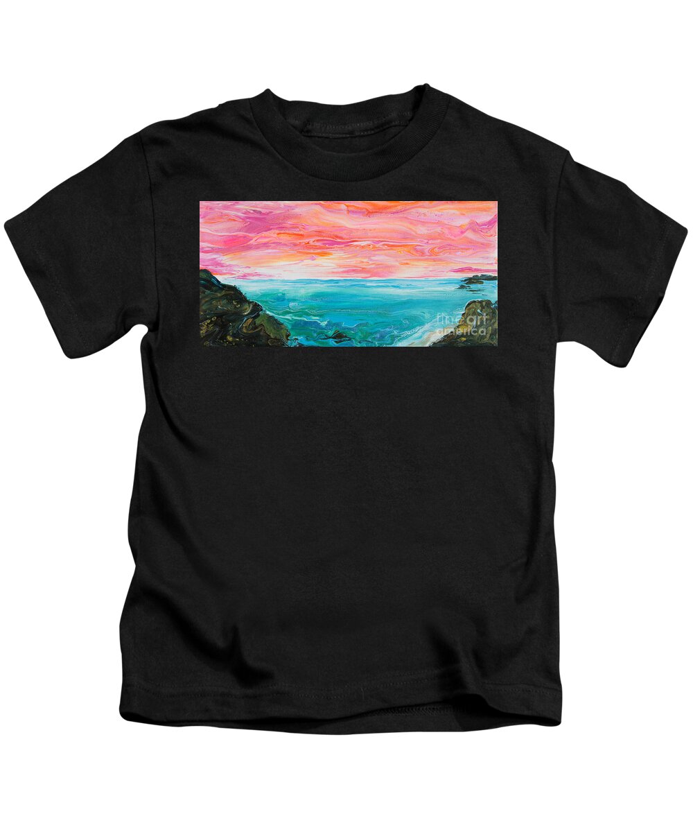 Sunset-sky Tropical-waters Ocean Kids T-Shirt featuring the painting Tropical Ocean 5303 by Priscilla Batzell Expressionist Art Studio Gallery