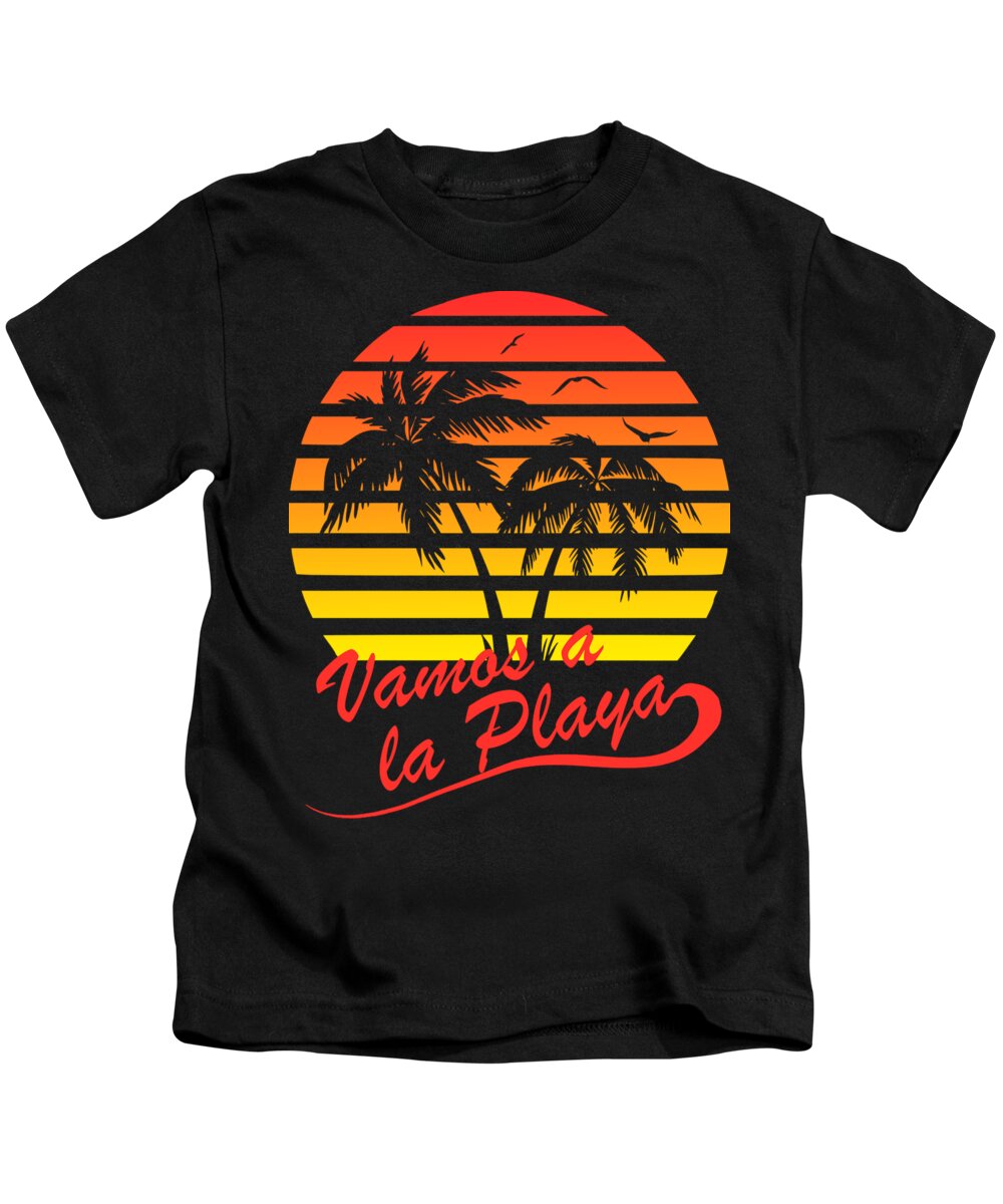 Vamos Kids T-Shirt featuring the digital art Vamos a la Playa by Megan Miller
